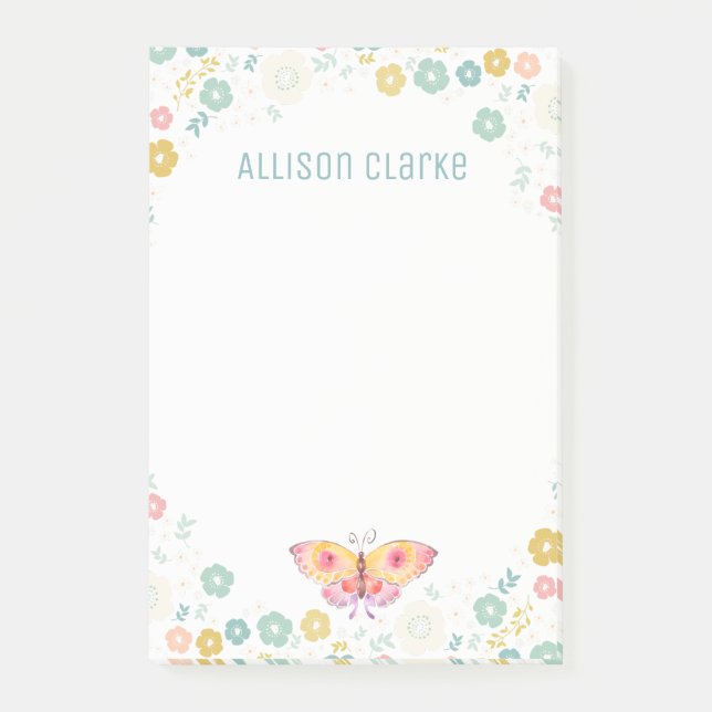 Butterfly Garden Floral Pattern | Personalised Post-it Notes (Front)