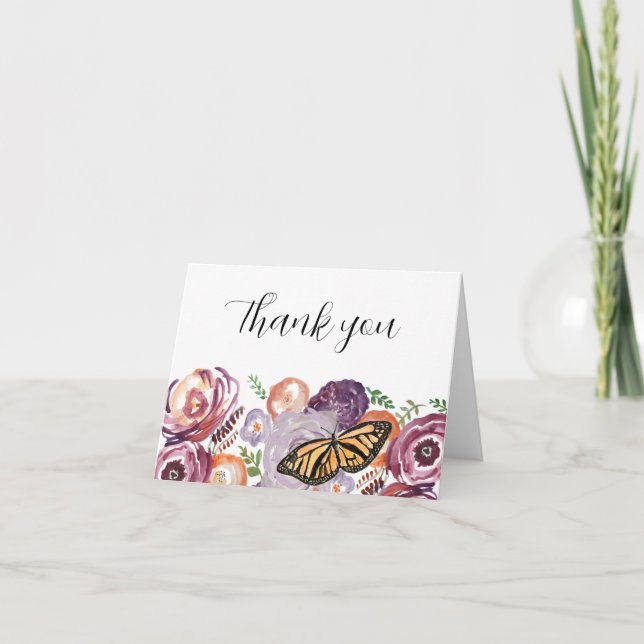 Butterfly Garden Flower Painting Thank You Card (Front)