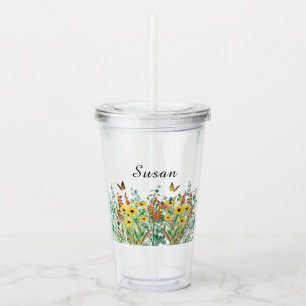 Butterfly Garden Flowers Personalised  Acrylic Tumbler