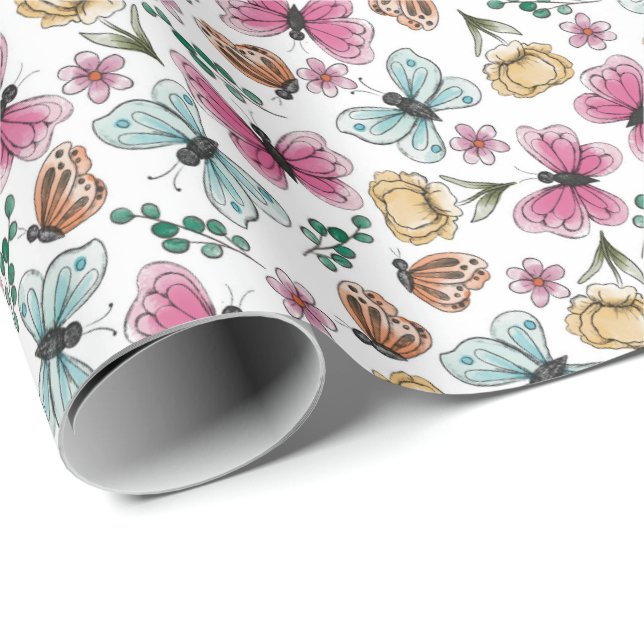 Butterfly Garden Girl Birthday Wrapping Paper (Roll Corner)