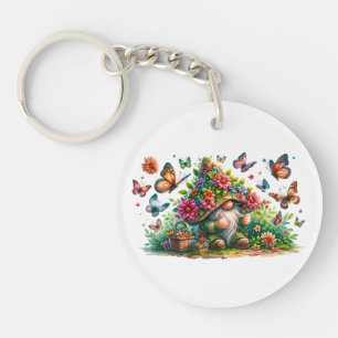 Butterfly Garden Gnome Key Ring