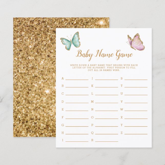 Butterfly Garden Gold Baby Name Shower Game (Front/Back)