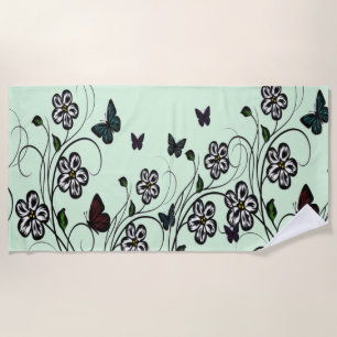 Butterfly Garden Green  Beach Towel