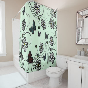 Butterfly Garden Green Shower Curtain