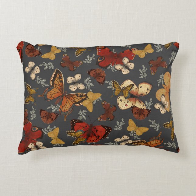 Butterfly Garden Grey Background Pattern  Decorative Cushion (Front)
