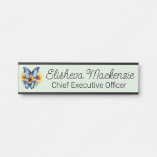 Butterfly Garden Light Blue Sage Green Office Door Sign