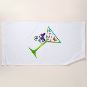 Butterfly Garden Martini Pop Art Beach Towel