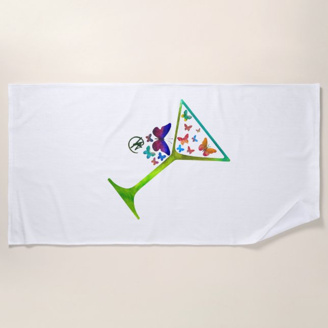 Butterfly Garden Martini Pop Art Beach Towel  (Front)
