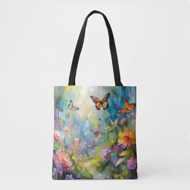 Butterfly Garden Modern Abstract Painting Tote Bag (Front)