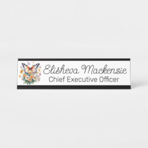 Butterfly Garden Orange and White Office Desk Name Plate