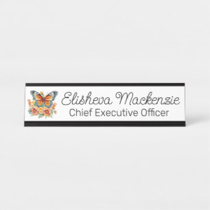 Butterfly Garden Orange and White Office Desk Name Plate