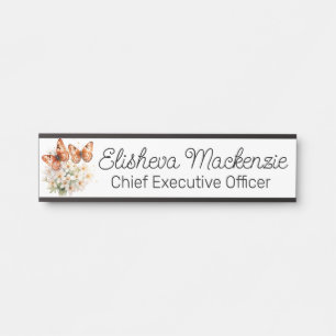 Butterfly Garden Orange and White Office Door Sign