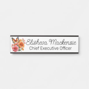 Butterfly Garden Orange and White Office Door Sign