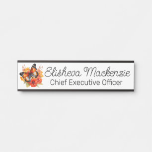 Butterfly Garden Orange and White Office Door Sign