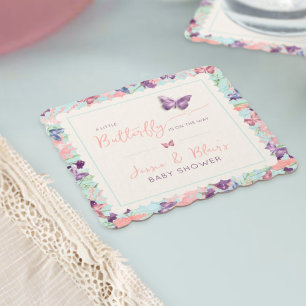 Butterfly Garden Pastel Wildflower Baby Shower Paper Coaster