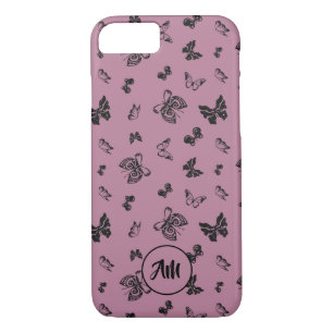 Butterfly Garden Purple & Black Monogram iPhone 8/7 Case