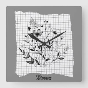 Butterfly Garden Sketches Square Wall Clock