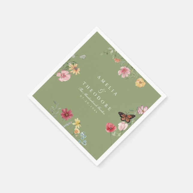 Butterfly Garden Wedding Cocktail Napkins (Corner)
