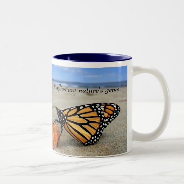 Butterfly gems - blue  by TDGallery Two-Tone Coffee Mug (Right)