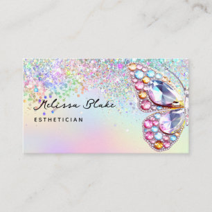 butterfly gems faux pastel glitter business card