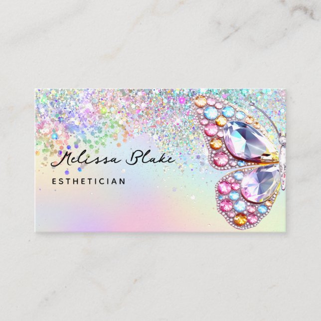 butterfly gems faux pastel glitter  business card (Front)