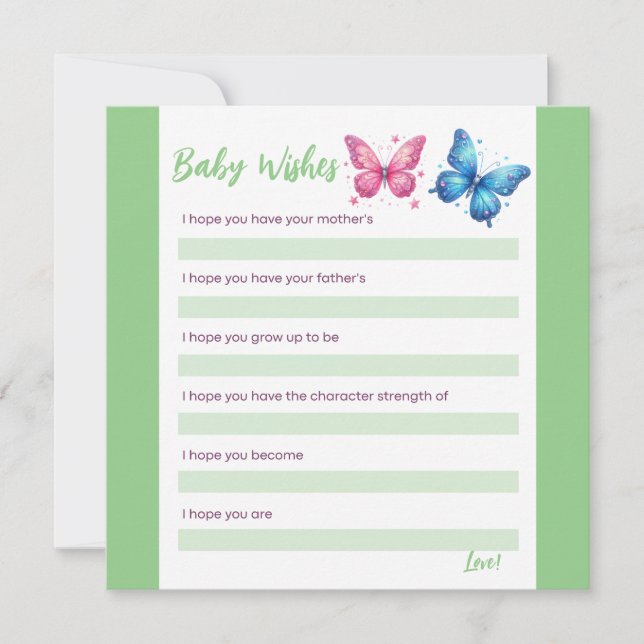 butterfly Gender Reveal Party Baby Wishes Invitation (Front)