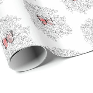 Butterfly Gift Wrapping Paper with Roses