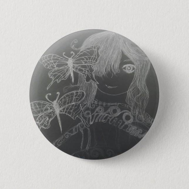 butterfly girl  6 cm round badge (Front)