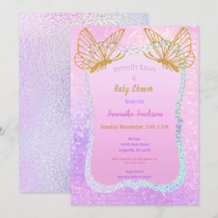 Butterfly Girl Baby Shower Gold Glitter Pink Invitation