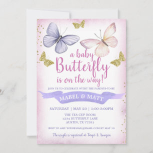 Butterfly Girl Baby Shower Invitation Pink Purple