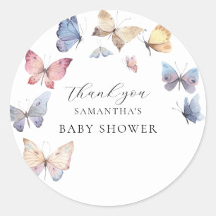 Butterfly Girl Baby Shower Watercolor Invitation Classic Round Sticker