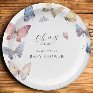 Butterfly Girl Baby Shower Watercolor Invitation Paper Plate