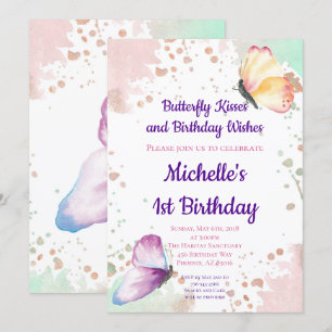Butterfly Girl First 1st Birthday Invitation