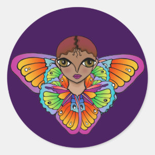 butterfly girl Flat Thank You Card Classic Round Sticker