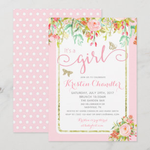 Butterfly Girl Floral Garden Polkadot Baby Shower Invitation