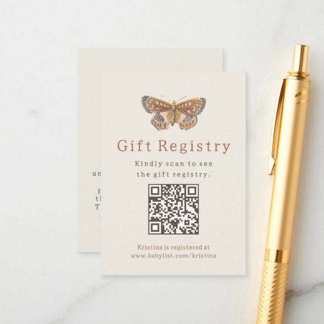 Butterfly Girl  Gift Registry Baby Shower  Enclosure Card (Front/Back In Situ)