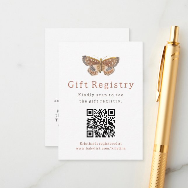 Butterfly Girl  Gift Registry Baby Shower  Enclosure Card (Front/Back In Situ)