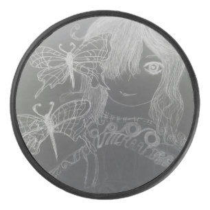butterfly girl  hockey puck