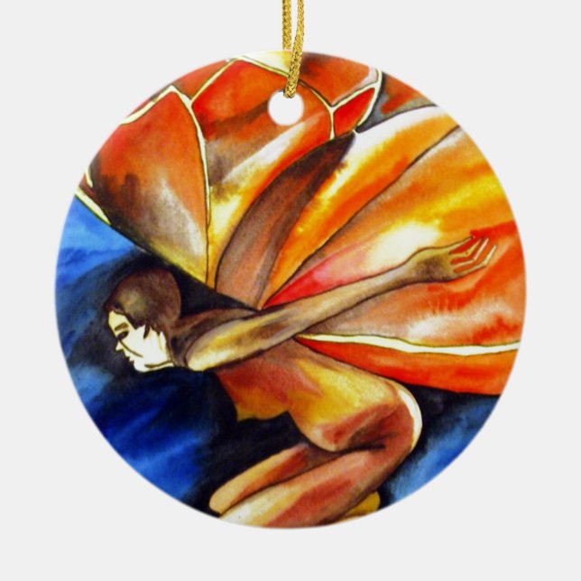 Butterfly girl surreal original fantasy art ceramic tree decoration (Front)