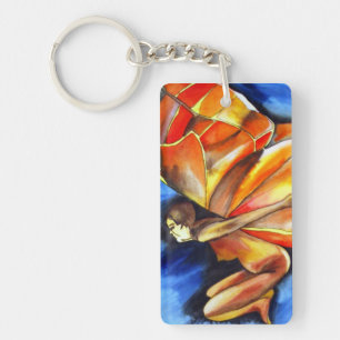 Butterfly girl surreal original fantasy art key ring