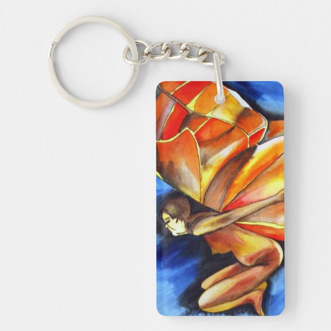 Butterfly girl surreal original fantasy art key ring (Front)