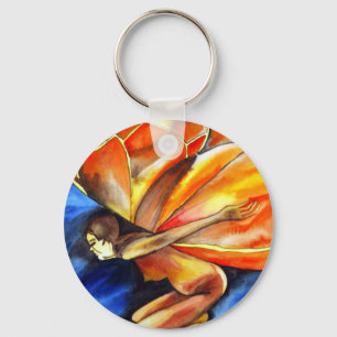 Butterfly girl surreal original fantasy art key ring