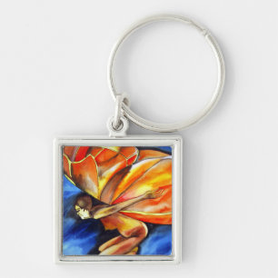 Butterfly girl surreal original fantasy art key ring