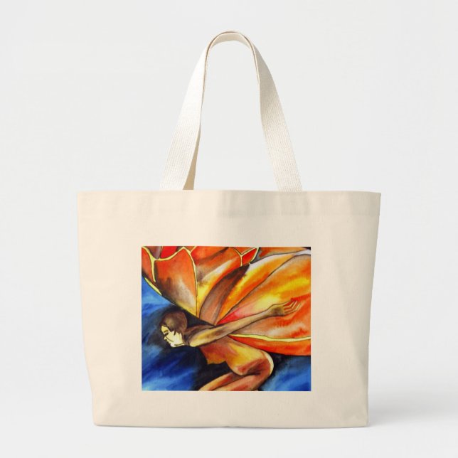 Butterfly girl surreal original fantasy art large tote bag (Front)