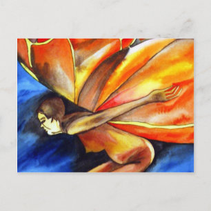 Butterfly girl surreal original fantasy art postcard