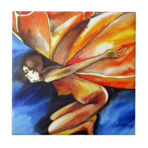 Butterfly girl surreal original fantasy art tile