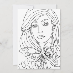 Butterfly Girl Womans face Colouring page Holiday Card