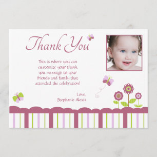 Butterfly girl's photo thank you flat card