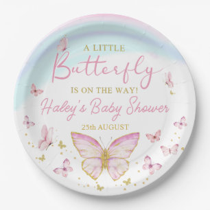 Butterfly Girls Pink Baby Shower Paper Plate