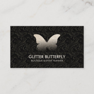 Butterfly Glittter Gold Damask Business Card